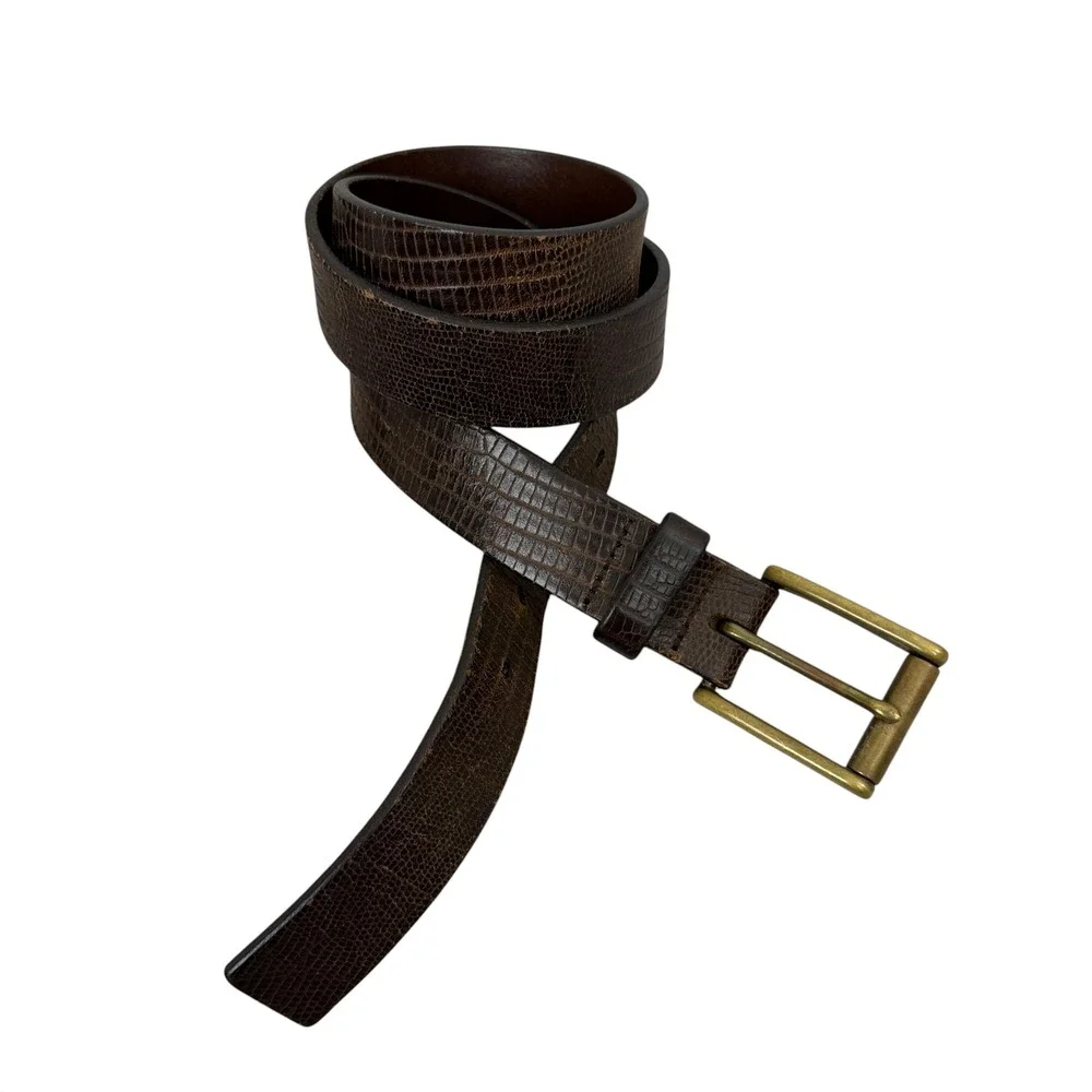 Banana Republic Belt Mens Size 36 Dark Brown Embossed Leather Brass Buckle 1.25